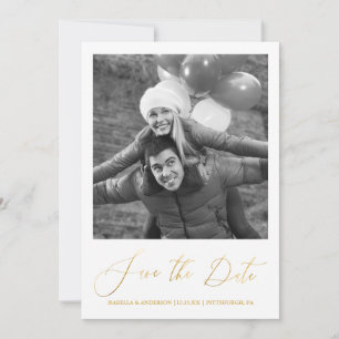 Chic Roze Bloemen Kalligrafie Foto Bewaar de datum Save The Date