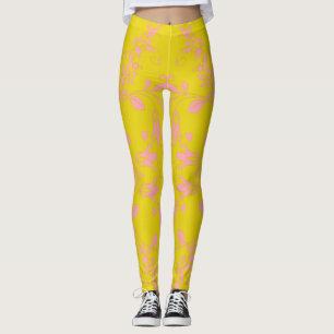 Chic Roze Bloemen Patroon op Yellow Women's Workou Leggings