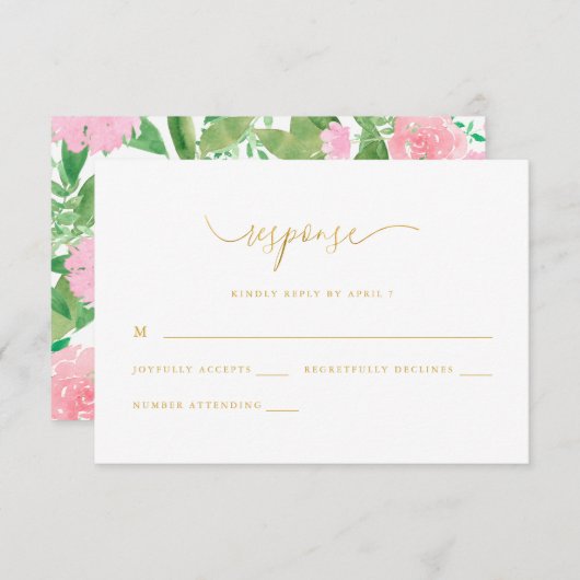 Chic Roze Bloemen Print RSVP Reactie (Voorkant / Achterkant)