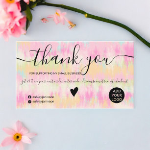 Chic roze boho tie dye waterverf order bedankt visitekaartje