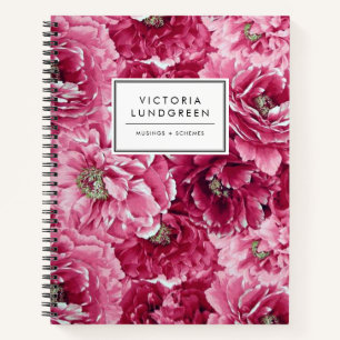 Chic Roze Botanische Pioenen Patroon Notitieboek