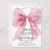 Chic Roze Bow Gestreept Baby shower Kaart (Voorkant)