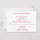 Chic Roze Bruiloft Receptie RSVP Kaart (Achterkant)