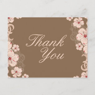 Chic roze bruine hibiscus flower bruiloft bedankt briefkaart