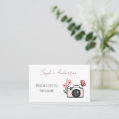 Chic Roze Camera & Vlinder Trouwfotograaf Visitekaartje (Staand voorkant)