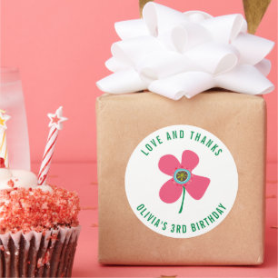 Chic Roze Daisy Pop Meisjes Verjaardagsfeest Favor Ronde Sticker
