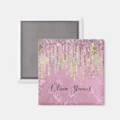 Chic roze damask driving unicorn glitter monogram (Voorkant / Achterkant)
