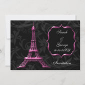 chic roze eiffel tower Paris trouwuitnodiging Kaart (Voorkant)