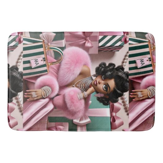 Chic roze en groen badmat (Voorkant)