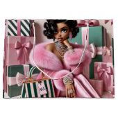 Chic roze en groen groot cadeauzakje (Voorkant)