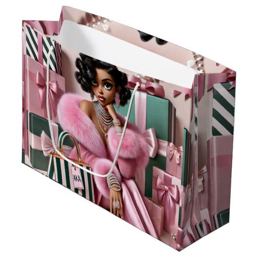 Chic roze en groen groot cadeauzakje (Voorkant Gekanteld)