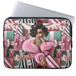 Chic roze en groen laptop sleeve