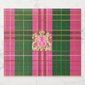 Chic Roze en Groen Plakken Monogram Wijnfles Sparkling Wijnetiket (Enkel label)