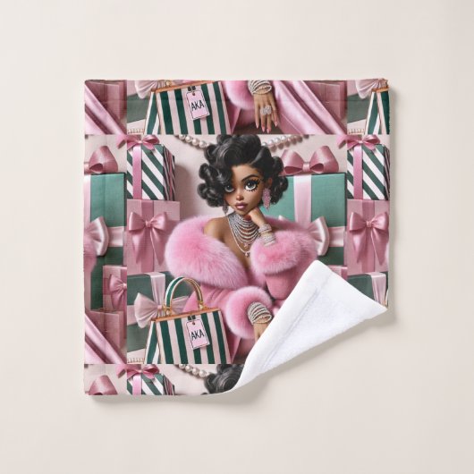 Chic roze en groen washandje (Wasdoekje)