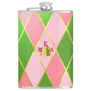 Chic Roze en Groene Argyle Monogrammed Heupfles