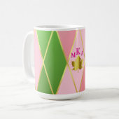 Chic Roze en Groene Argyle Monogrammed Koffiemok (Voorkant links)