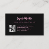 Chic roze en witte strepen en boog | QR-code Visitekaartje (Achterkant)