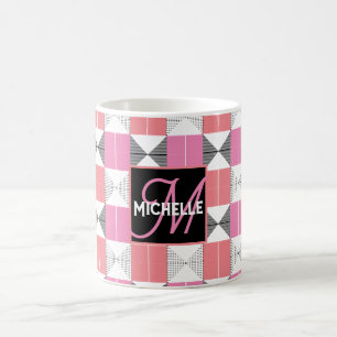 CHic roze en zwart modern geometrisch monogram Koffiemok
