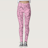 Chic Roze en Zwarte Fractuur Patroon Leggings (Voorkant)