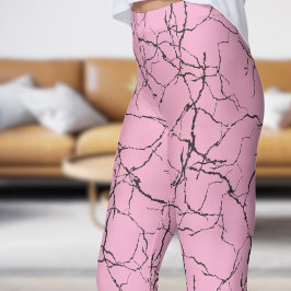 Chic Roze en Zwarte Fractuur Patroon Leggings