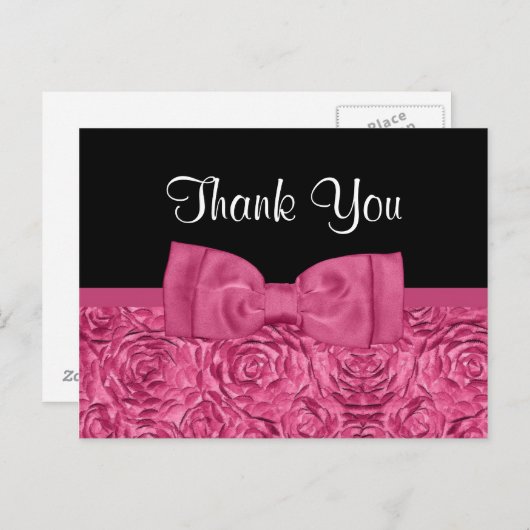 Chic Roze en Zwarte Roos Bloemen Dank u Briefkaart (Voorkant / Achterkant)