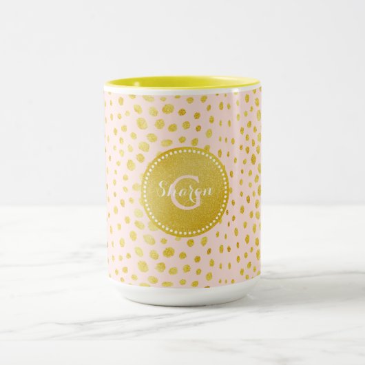 Chic roze faux goudglitter cheetah monogram mok (Midden)