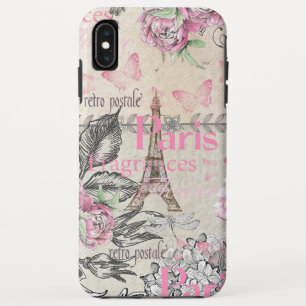 Chic roze floral Paris Eiffel Tower typografie iPhone XS Max Hoesje