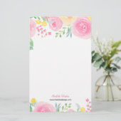 Chic roze geel losse bloemige waterverf briefpapier (Staand voorkant)