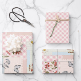 Chic Roze Geruit Inpakpapier met Bloemactiek