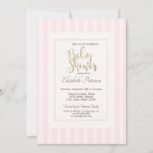 Chic Roze Gestreept Baby shower Kaart (Voorkant)