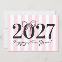 Chic roze gestreepte strik 2027 Nieuwjaarswenskaar