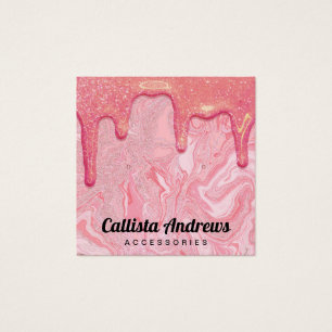 Chic roze Glitter Marble Drids Earning Display Vierkante Visitekaartjes