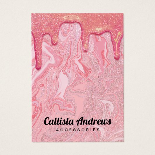 Chic roze Glitter Marble Drids Earning Display Visitekaartje (Voorkant)