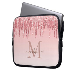 Chic roze glitter Monogram Laptop hoesjes Sleeve