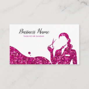 Chic Roze Glitter Schaar Kapsalon Afsprakenkaartje