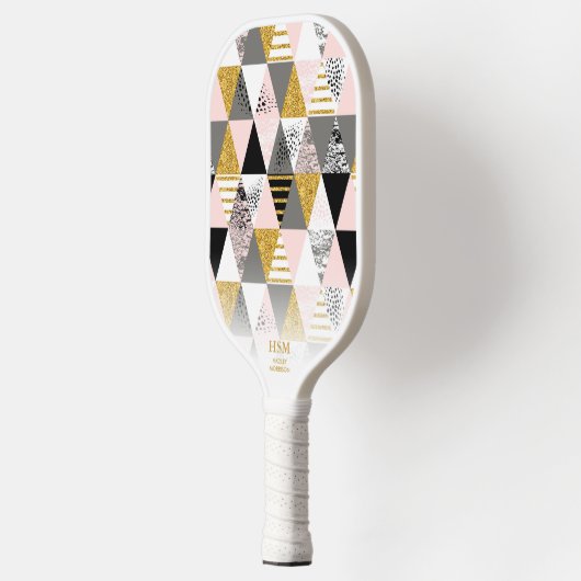 Chic roze Gold driehoeken - aangepaste monogram te Pickleball Paddle (Links)