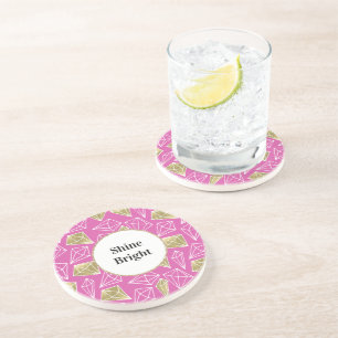Chic Roze Gouden Diamanten Glitter Zandsteen Onderzetter