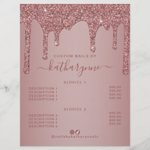 Chic Roze Gouden Druppel Glitter Prijslijst Flyer