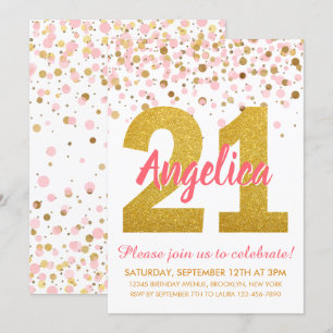 Chic Roze Gouden Glitter Confetti Meisje 21e Verja Kaart