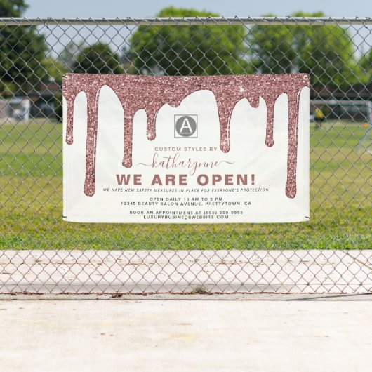 Chic Roze Gouden Glitter Drips Zakelijk Spandoek (Insitu)