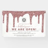 Chic Roze Gouden Glitter Drips Zakelijk Spandoek (Horizontaal)