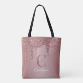 Chic Roze Gouden Glitter Druppels Monogram Draagtas (Achterkant)