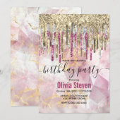 Chic roze goudglitter druppelt monogram kaart (Voorkant / Achterkant)