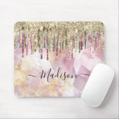 Chic roze goudglitter druppelt monogram muismat (Met muis)