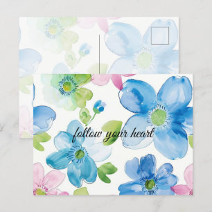 Chic Roze Groen Blauw Bloemen Briefkaart
