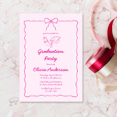 Chic Roze Hand-Drawn Bow Squiggle Afstudeerfeest Kaart