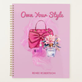 Chic Roze Handtas & Bloemen Ontwerp Dagelijkse Pla Planner