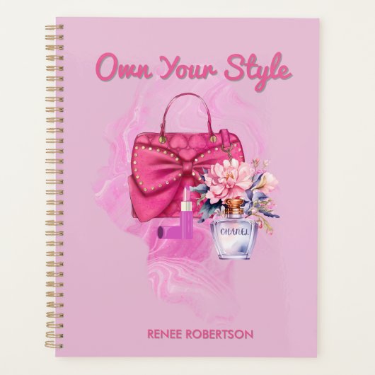 Chic Roze Handtas & Bloemen Ontwerp Dagelijkse Pla Planner (Voorkant)