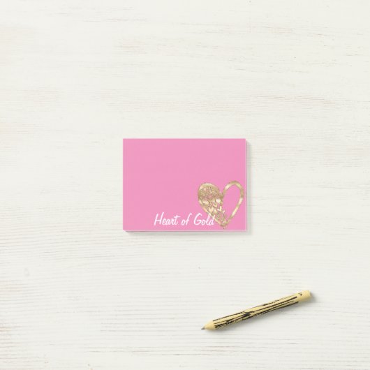 Chic roze hart van goud post-it® notes (Op bureau)