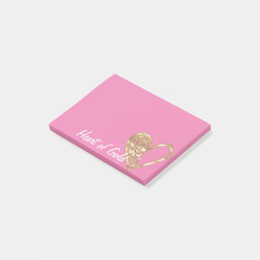 Chic roze hart van goud post-it® notes (Schuin)